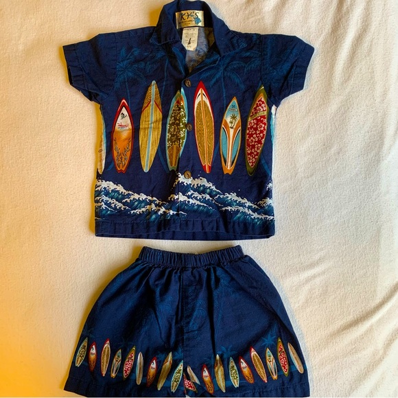 Ky’s Hawaiian Baby 2 Piece Short Set Navy Blue Size 6 Months - Picture 2 of 7